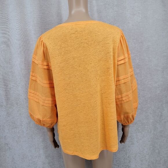 Chico's Linen Tangerine Orange Puff Lantern Sleeve Top Women's Large - Picture 5 of 10